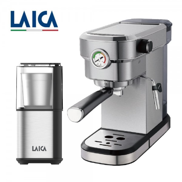 【LAICA 萊卡】職人二代義式半自動濃縮咖啡機 HI8101 + 多功能雙杯義式咖啡磨豆機 HI8110I